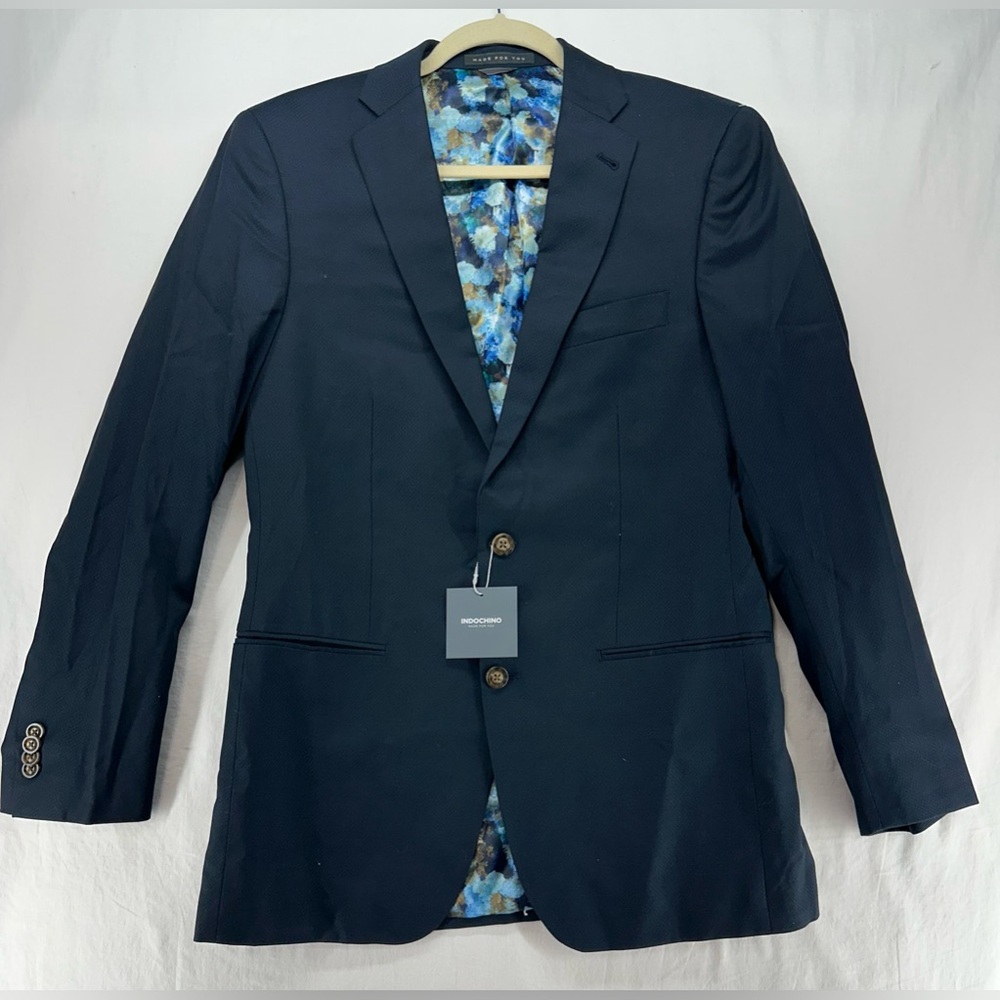INDOCHINO Mens Solid Black 100% WOOL Sport Coat Suit Jacket‎ Blazer Size 38 NEW